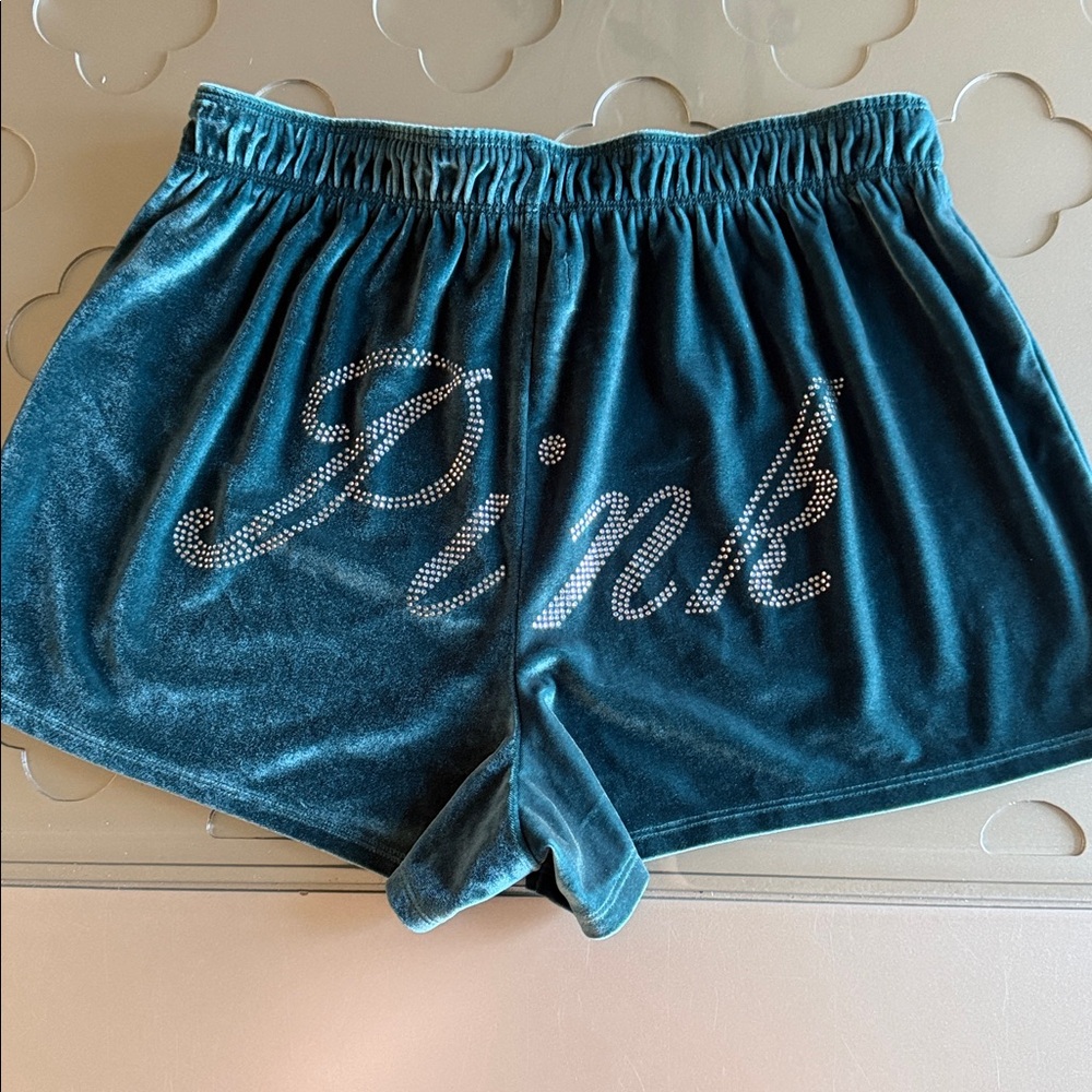 Victoria's Secret PINK Rhinestone Green Velvet Velour Boxer Shorts Size S - Picture 4 of 13